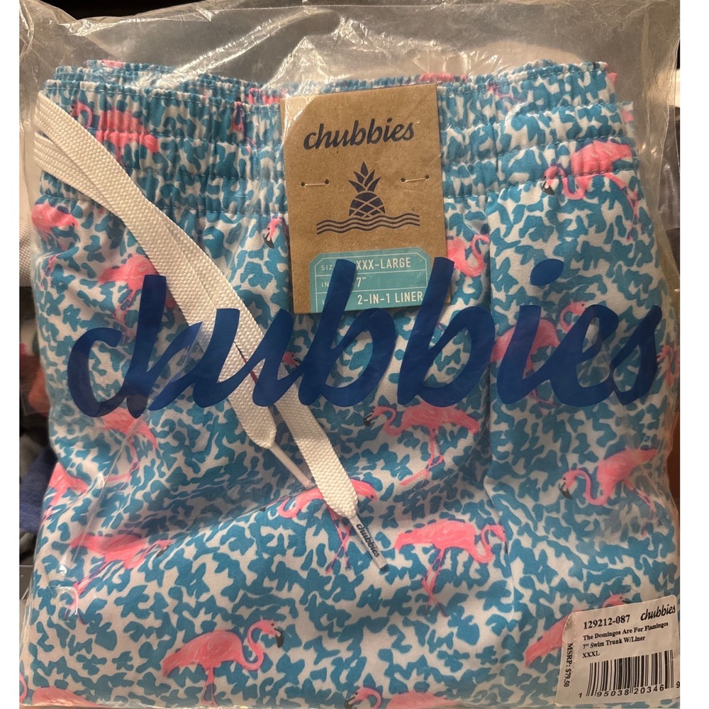 Chubbies Mens The Domingos Are For Flamingos 7" Swim Trunks 2-in-1 Liner 3XL NEW